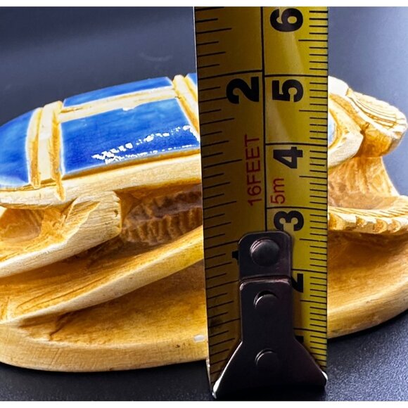 Egyptian Blue Sand Scarab Beetle Statue Heiroglyphics on bottom REPAIRED READ - Picture 12 of 16